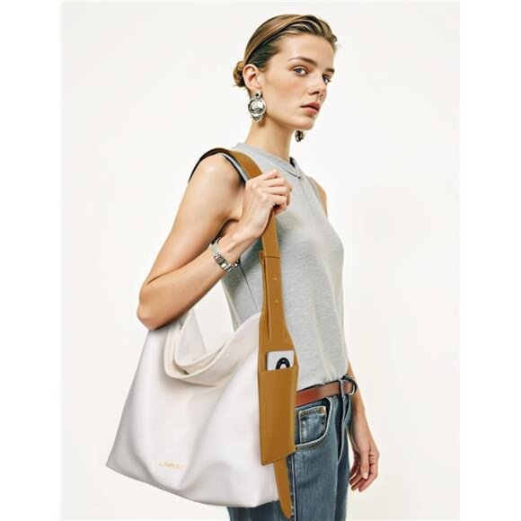 Women Shoulder Handbags with Small Pocket Beige - Picture 3 of 6